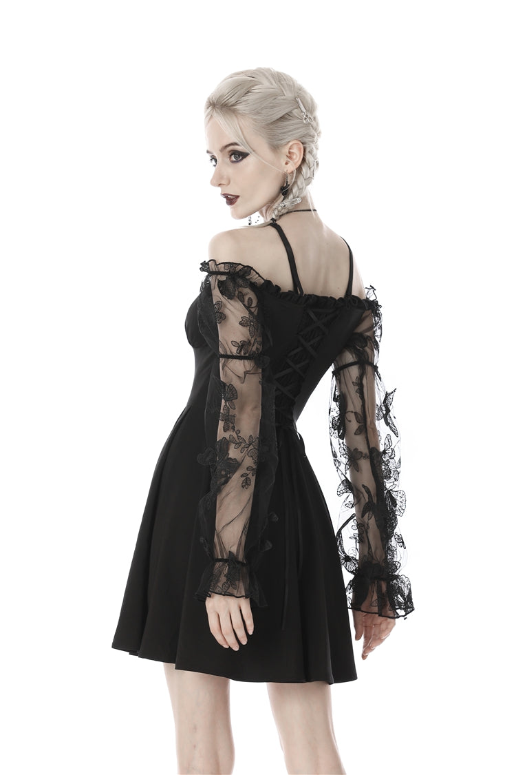 Graduation Lace Dress with Off-Shoulder and Lace-Up Front