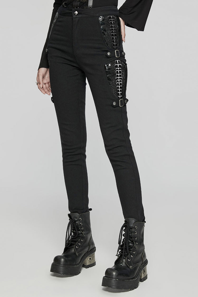 Glossy Vinyl Stitched Punk Trousers for Women