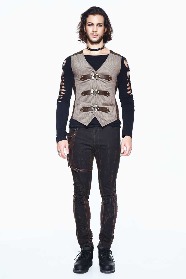 Cocoa Retro Punk Waistcoat with Clasp Back and Belt Loops