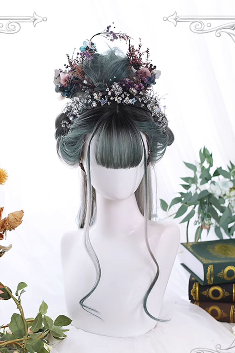 Emerald Ash Gray Big Wavy Long Curly Retro Wig