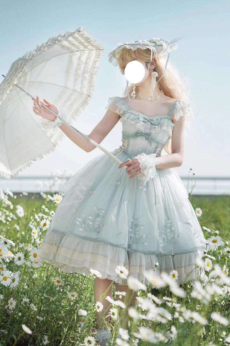 Green Layered Ruffle Embroidered Princess JSK