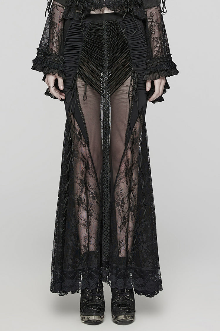 Sheer Wrapped Hip Gothic Skirt for Women with Lace Detail