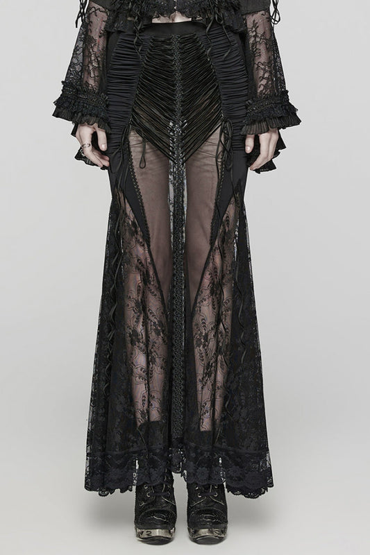 Sheer Wrapped Hip Gothic Skirt for Women with Lace Detail