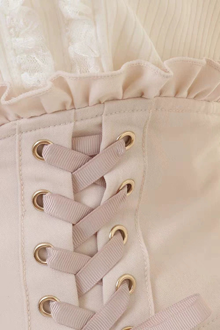 Adorable Triple-Tier Ruffled Lace-Up Skirt with Lace Accents in Three Shades