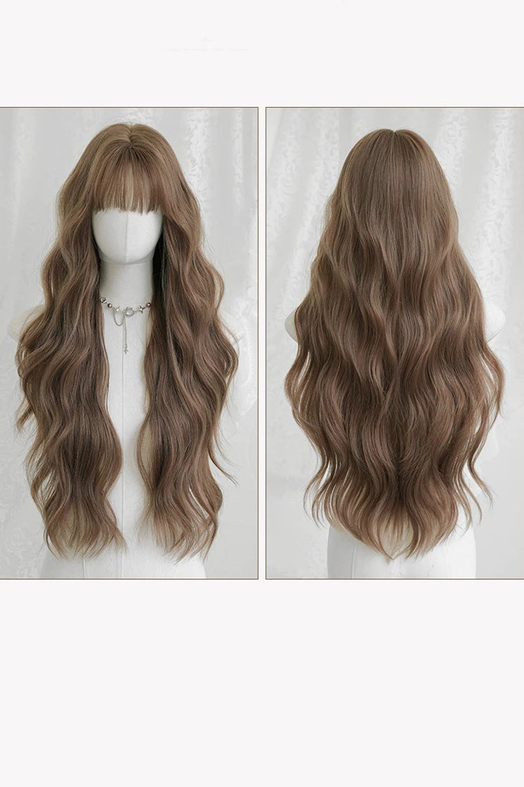 Korean Fluffy Air Bangs Romantic Long Wavy Daily Sweet Lolita Wig, Two Tones
