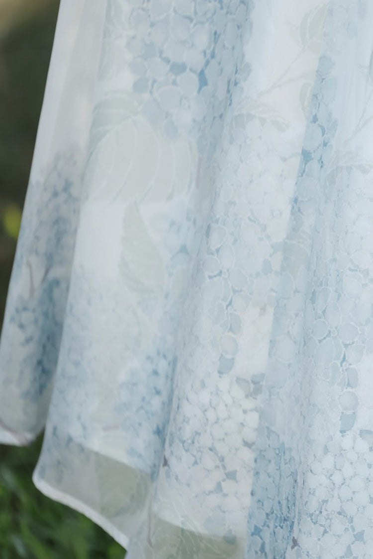 Ivory Print Ruffle Lace Chinese Elegant Dress
