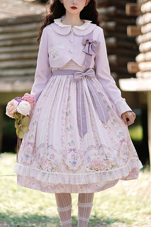 Lilac Floral-Printed High-Waist Sweet JSK Gown