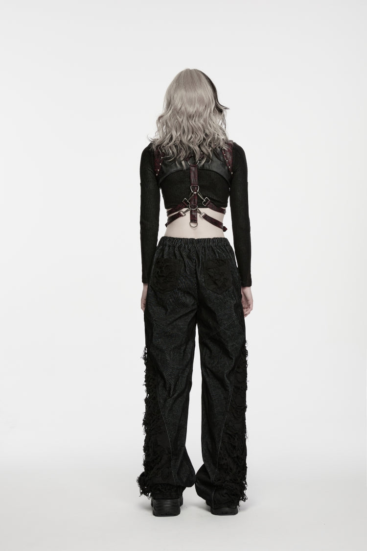 Ripped Pleated Wide-Leg Punk Trousers for Women