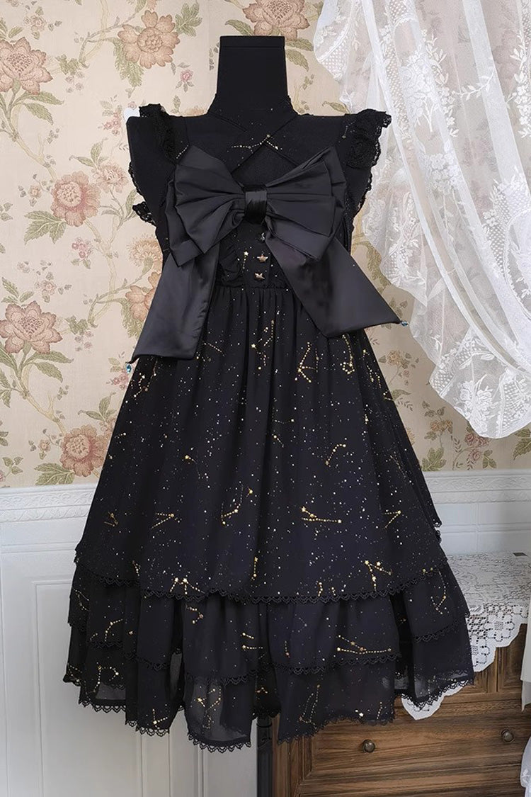 Black Triple-Layered Ruffled Bow Gothic Princess Lolita JSK
