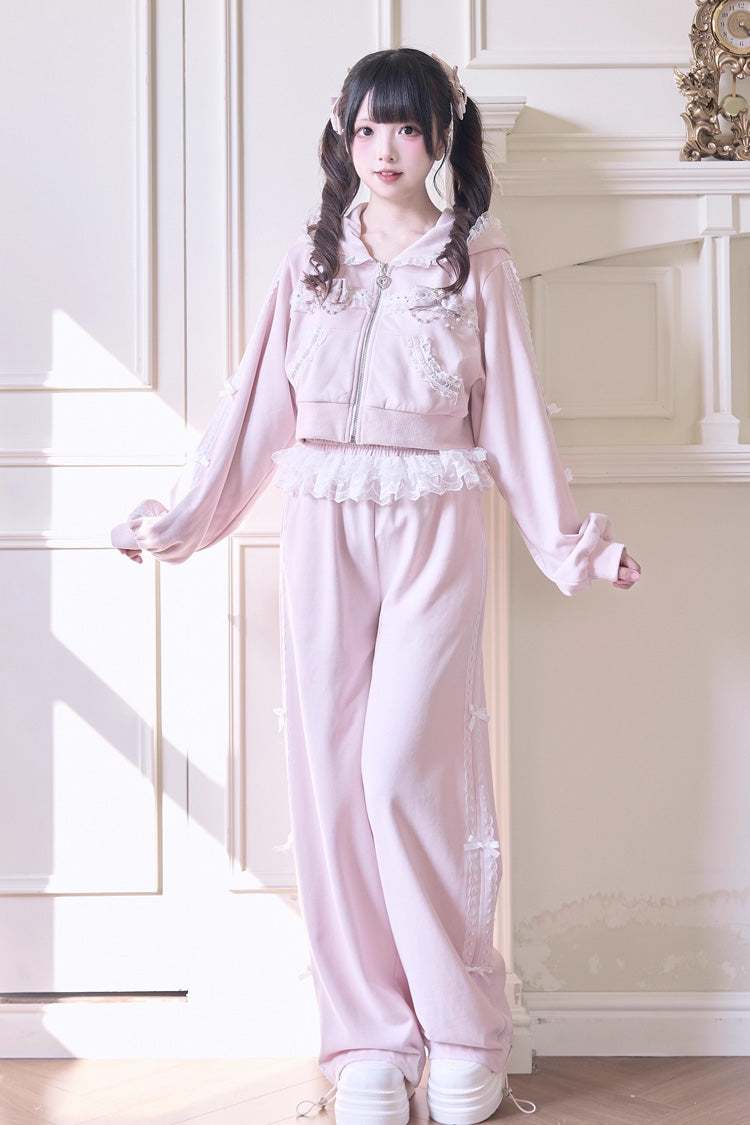 Hooded Bow Lace Hoodie & Pants - Jirai Kei Set