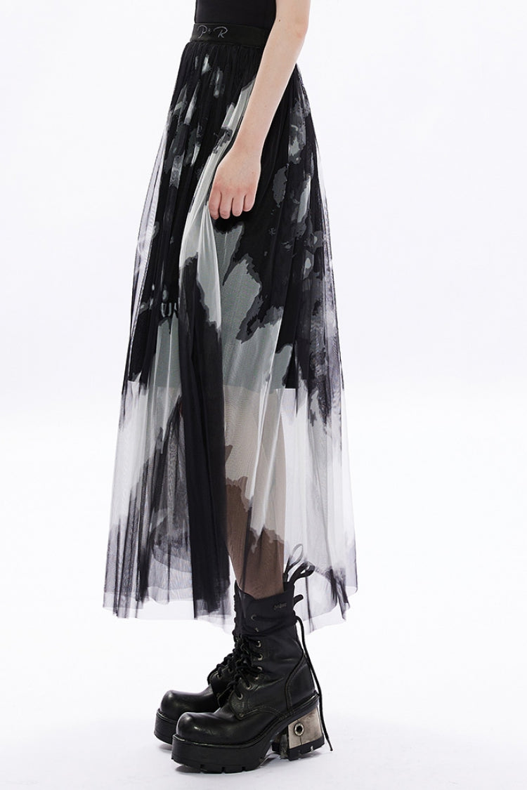 Gothic Sheer Skirt - Rose Embroidery, Lace Stitch, 2 Colors