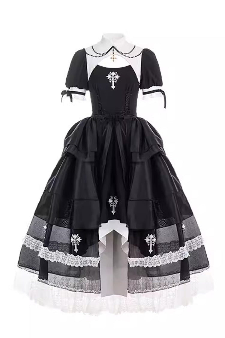 Gothic Lolita Nun-Inspired Lace Ensemble with Sheer Details