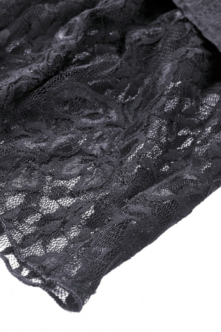 Black Off-Shoulder Trumpet Puff Sleeve Lace-Up Mesh Gothic Cocktail Dress