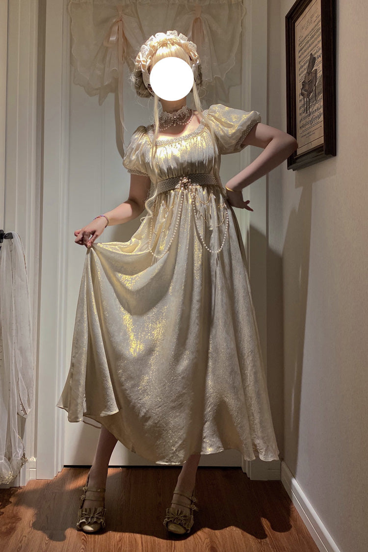 Moonlight Amber Short Sleeve High Waisted Pearl Classic Vintage Palace Dress