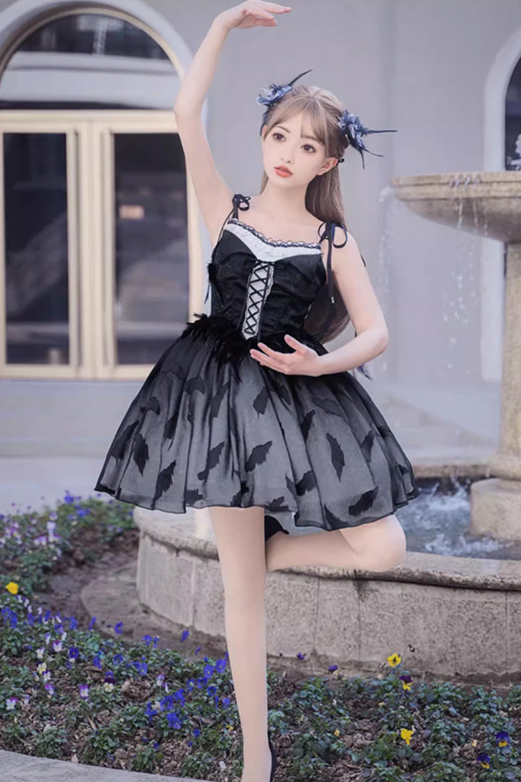 Gothic Lolita JSK Dress with Black Swan Ballet Print