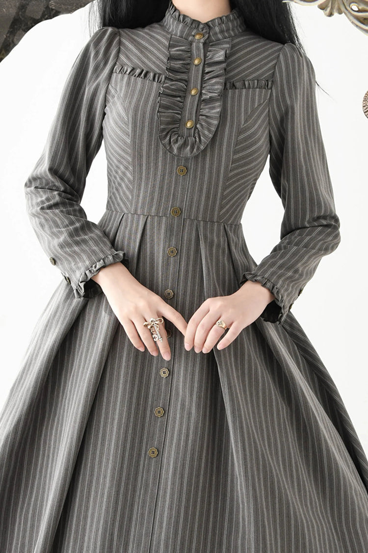 Striped Printed Ruffled Dress - Forest Castle