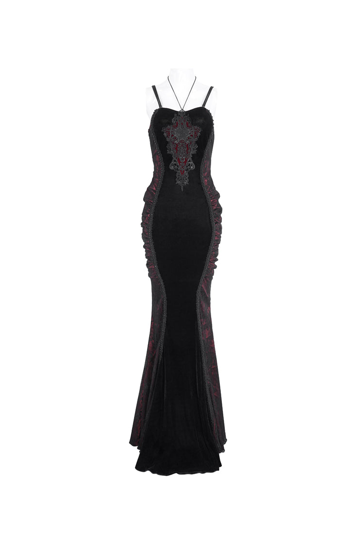 Crimson & Noir High-Waist Embroidered Gothic Dress with Elegant Stitching