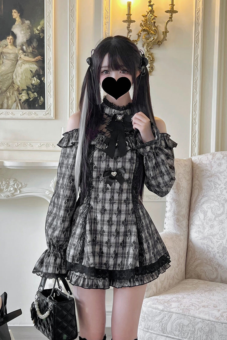 Halterneck Ruffle Bow Dress & Shorts - Jirai Kei Ensemble
