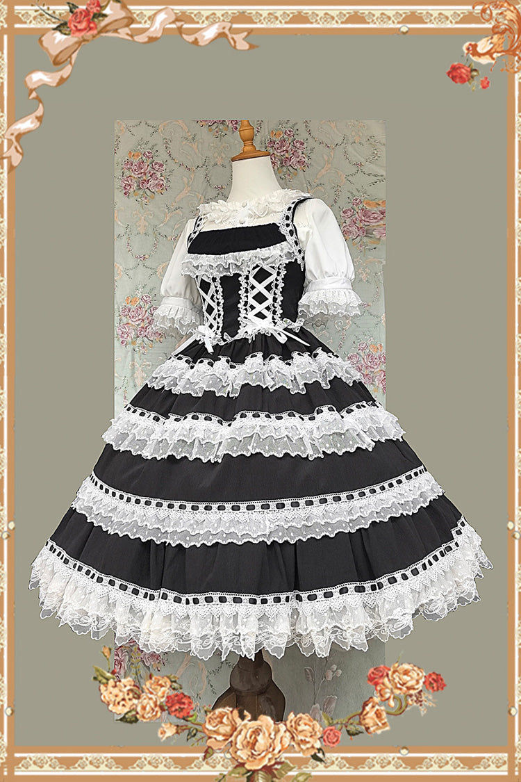 Black/White Sleeveless Ruffled Sweet Lolita JSK Dress Lace-Up - Doll in the Mirror