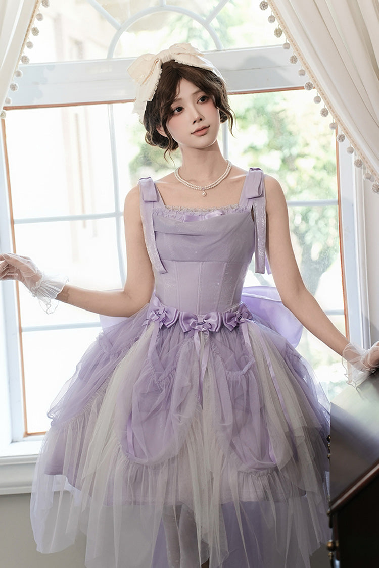 Foamy Sea Violet Sleeveless Ruffle Bowknot Fishbone Lolita JSK - Foamy Sea
