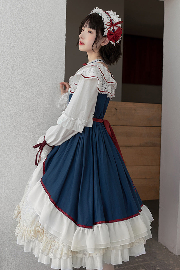 Blue and White Sweet Lolita Cardigan with Bowknot and Long Sleeves