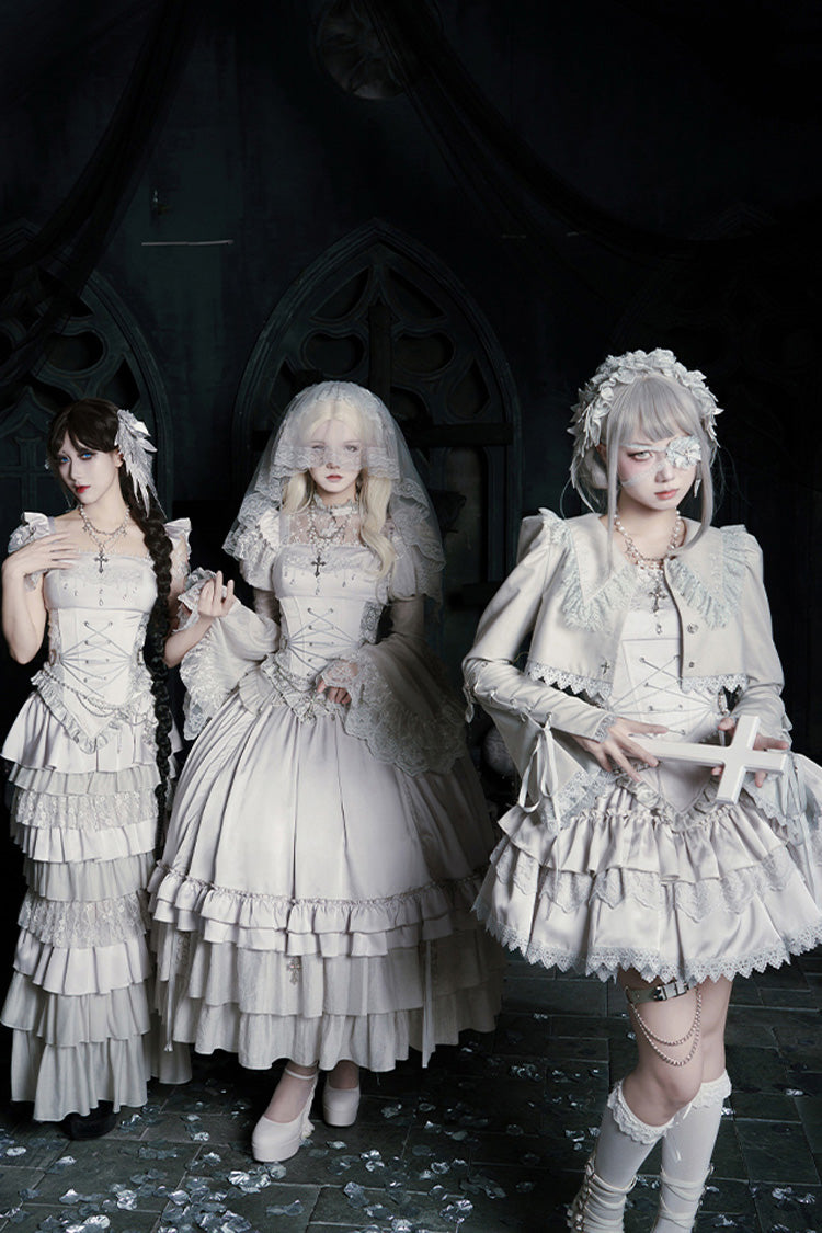 Bionic Doll Square Collar Gothic Lolita Corset Set with Multi-Layer Ruffles, Short Skirt