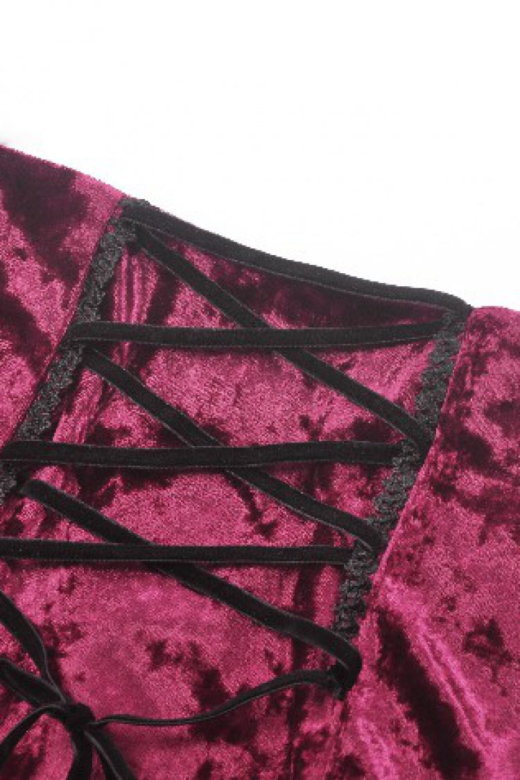 Crimson & Noir Velvet & Lace Lace-Up High-Low Maxi Gothic Skirt