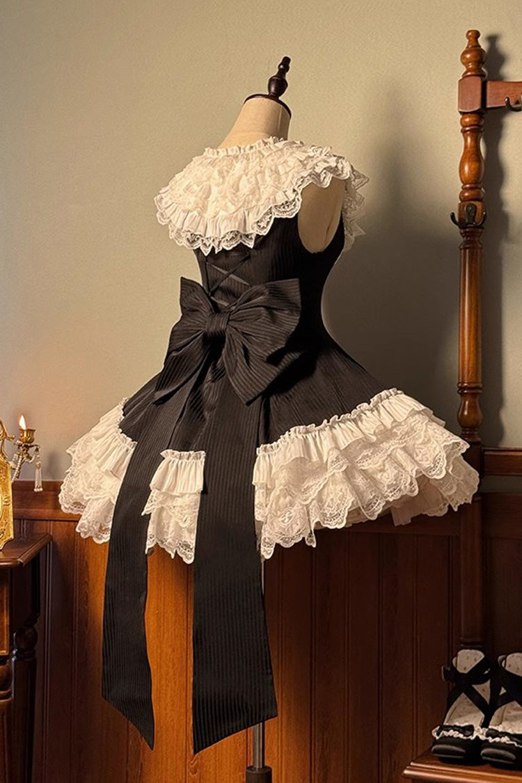 Black/White Asymmetric Lace Bow Sleeveless Multi-Layer Ruffle Sweet Lolita Dress - Miss Tsundere