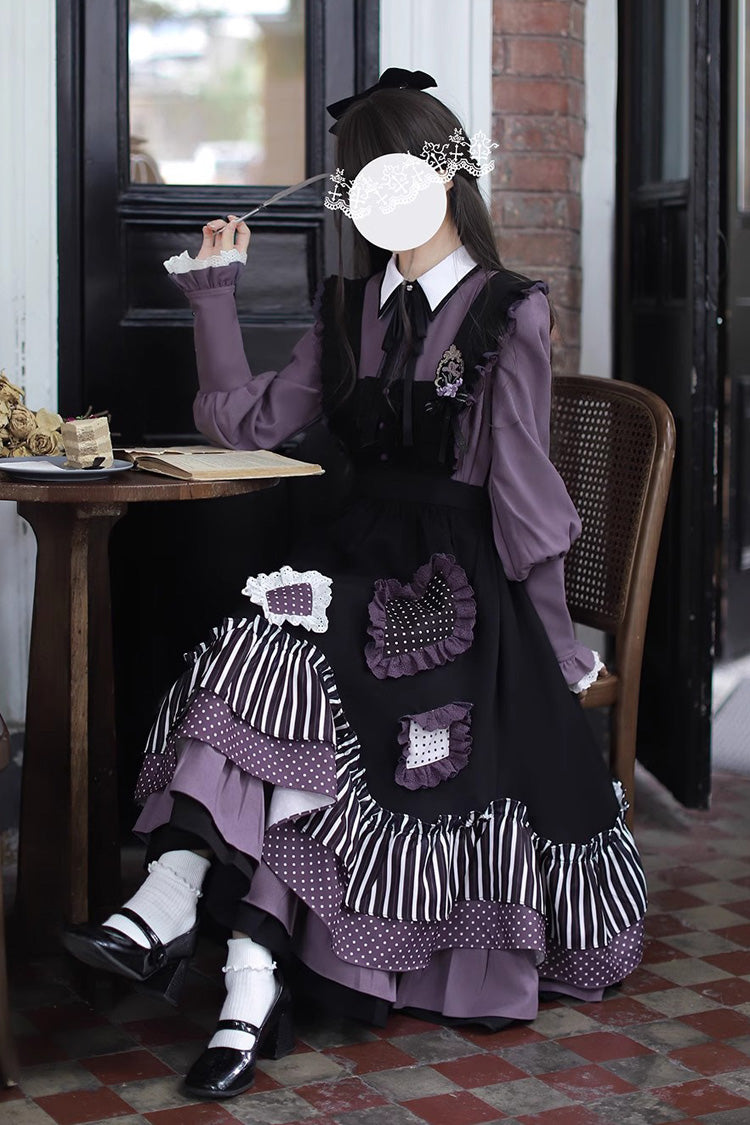 Black Stripe Print Bow Asymmetric Sweet Jumper - Witch Academy