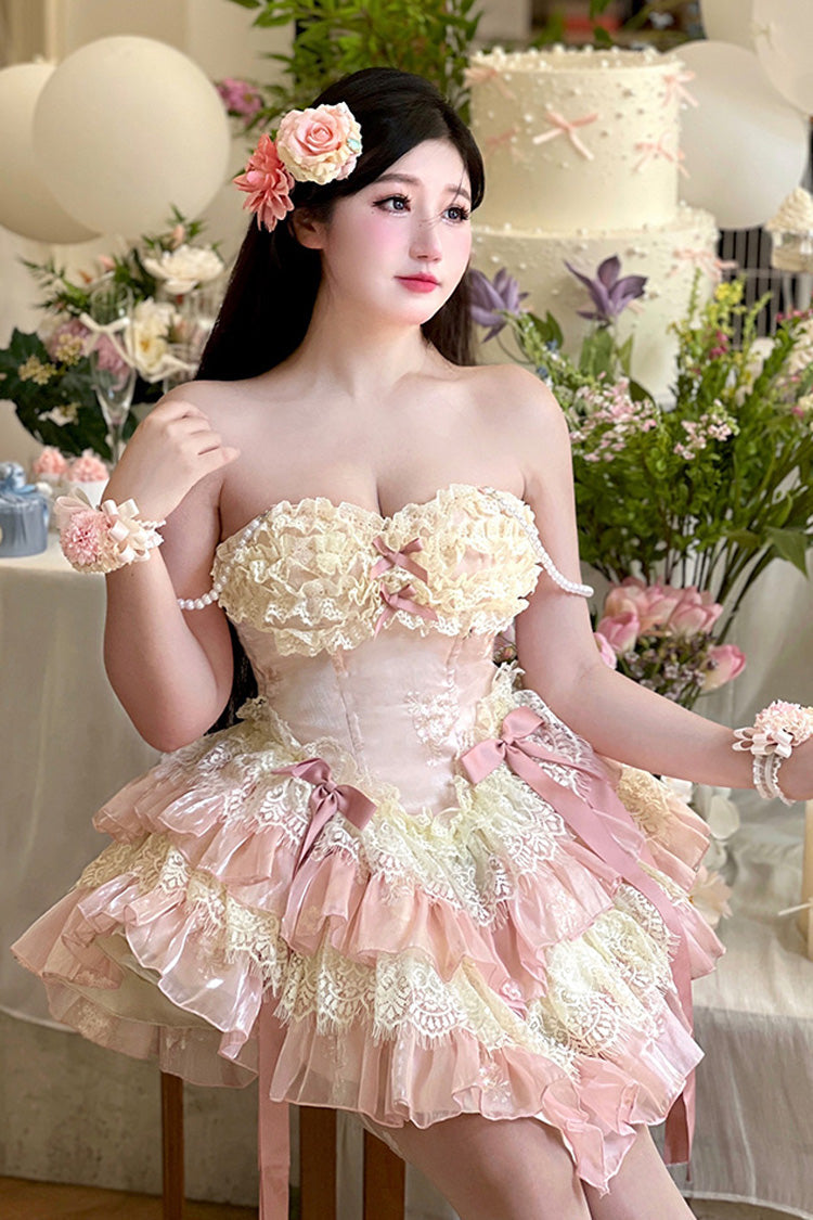 Lace Lolita Dress with Multi-Layer Ruffles, Bowknot, Dreamy Love