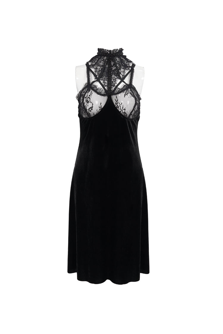 Turtleneck Lace Slit Velvet Sexy Gothic Dress