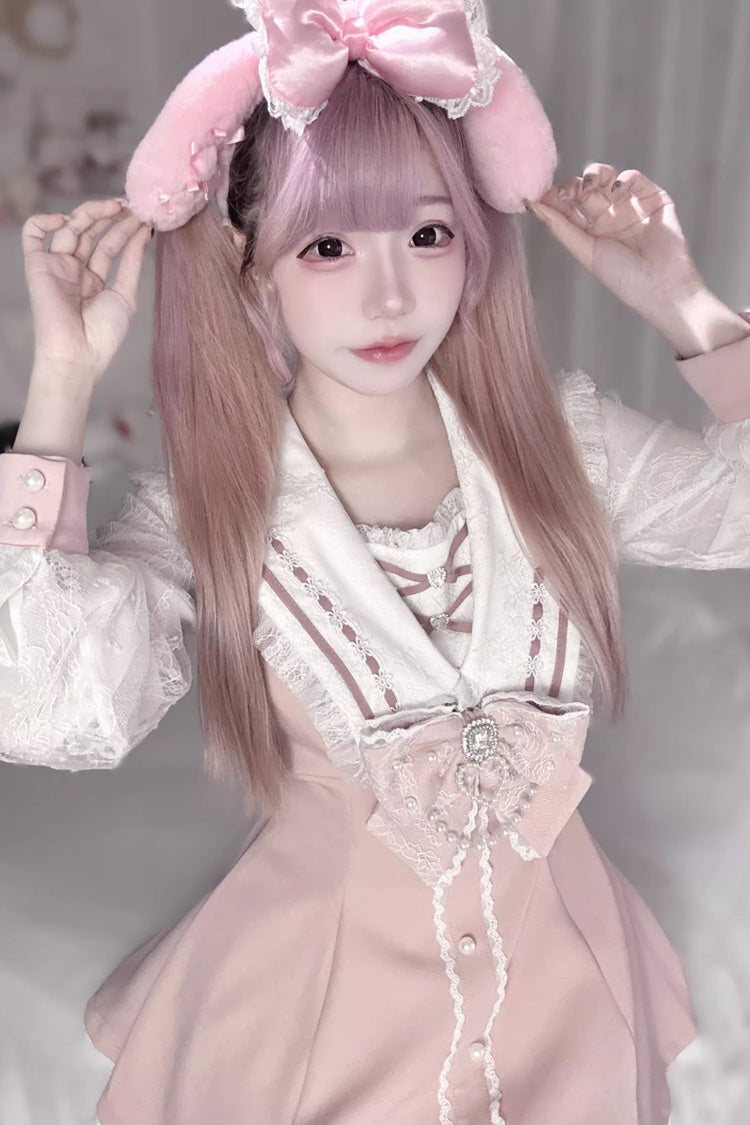 Printed Bowknot Dress Set - Jirai Kei Japanese Style