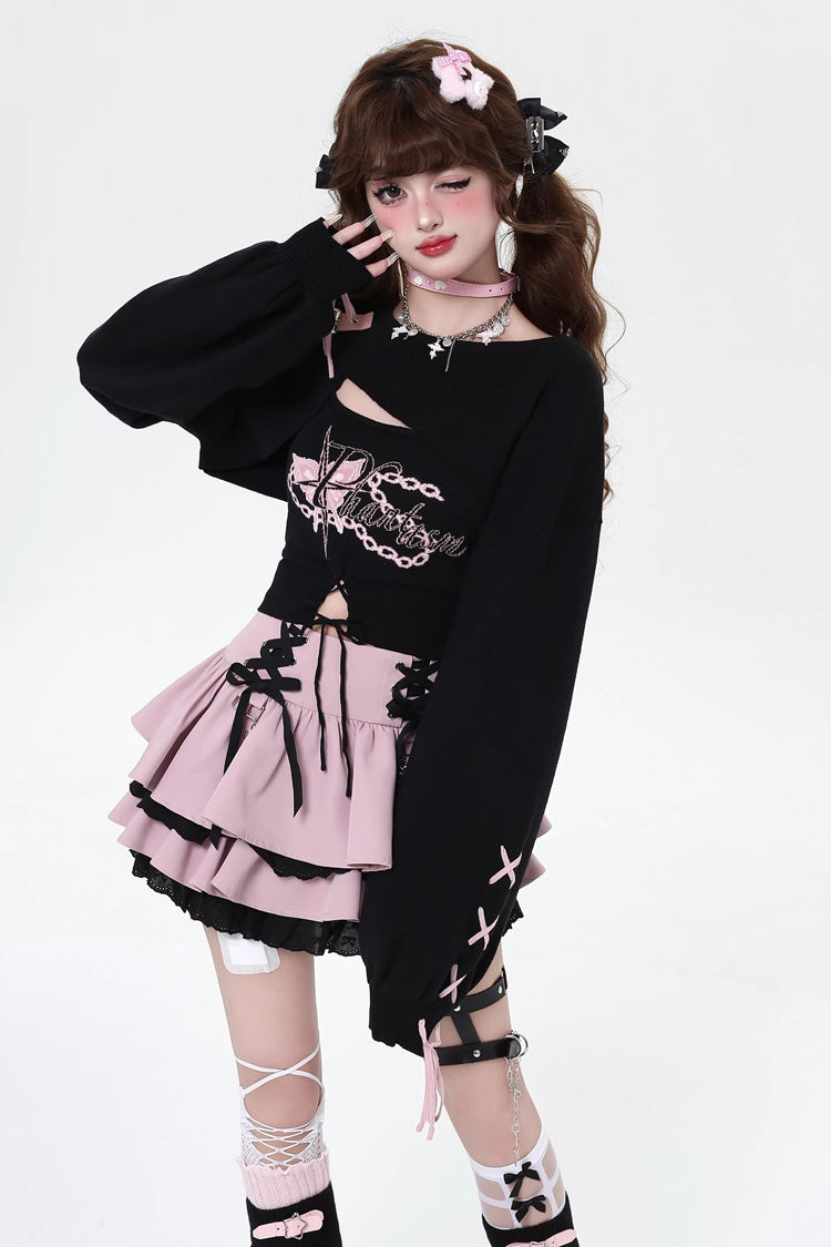 Rebellious Period Gothic Japanese Lolita Skirt with Double Ruffles