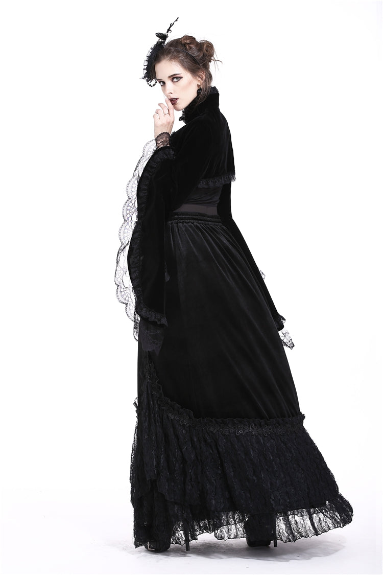 Multi-Layered Long Trumpet Sleeve Rosette Velour Gothic Bolero for Women Lace
