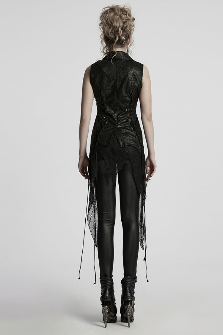 Nocturnal Lace-Up Mesh Sleeveless Gothic Waistcoat with V-Neck