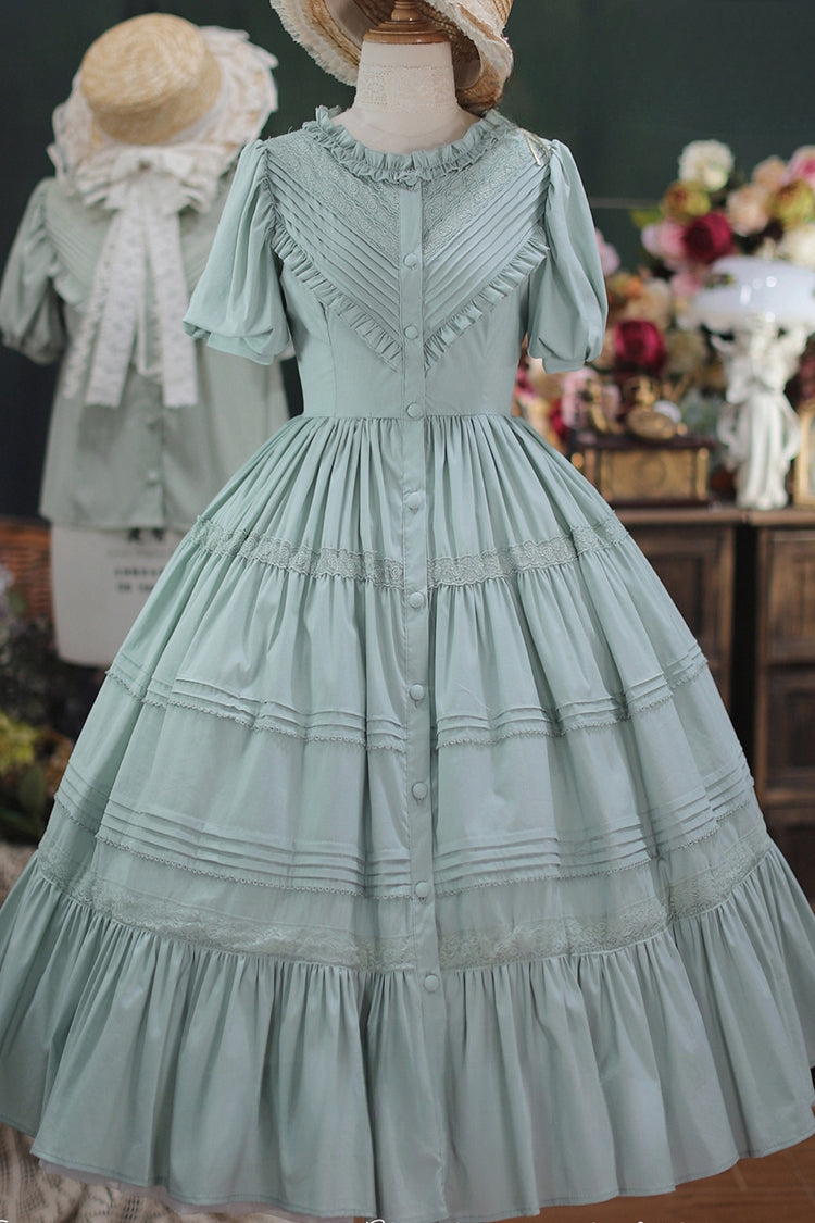 Sweet Lolita Dress with Ruffles, Short Sleeves, Cardigan Style
