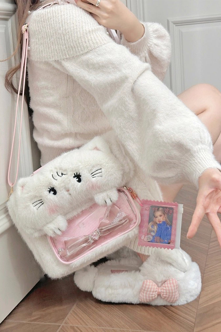 Cute Bow-Trimmed Bunny and Cat Plush Ita Bag in Two Colors