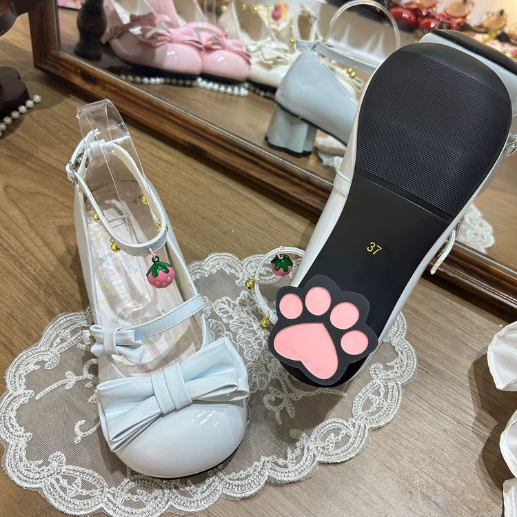 Ankle Bell Bow Mary Jane Heels - Cat Paw Sole, 6 Colors