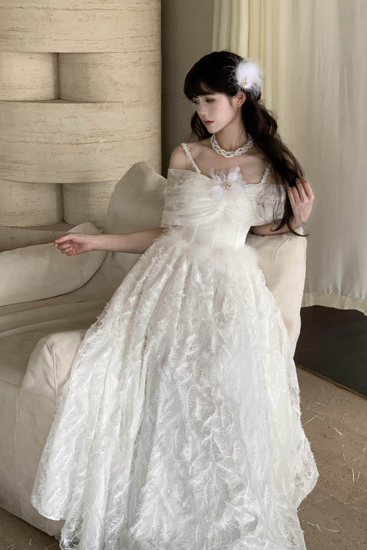 Ivory Moonlight Off-Shoulder Jacquard Embroidered Bow Gothic JSK