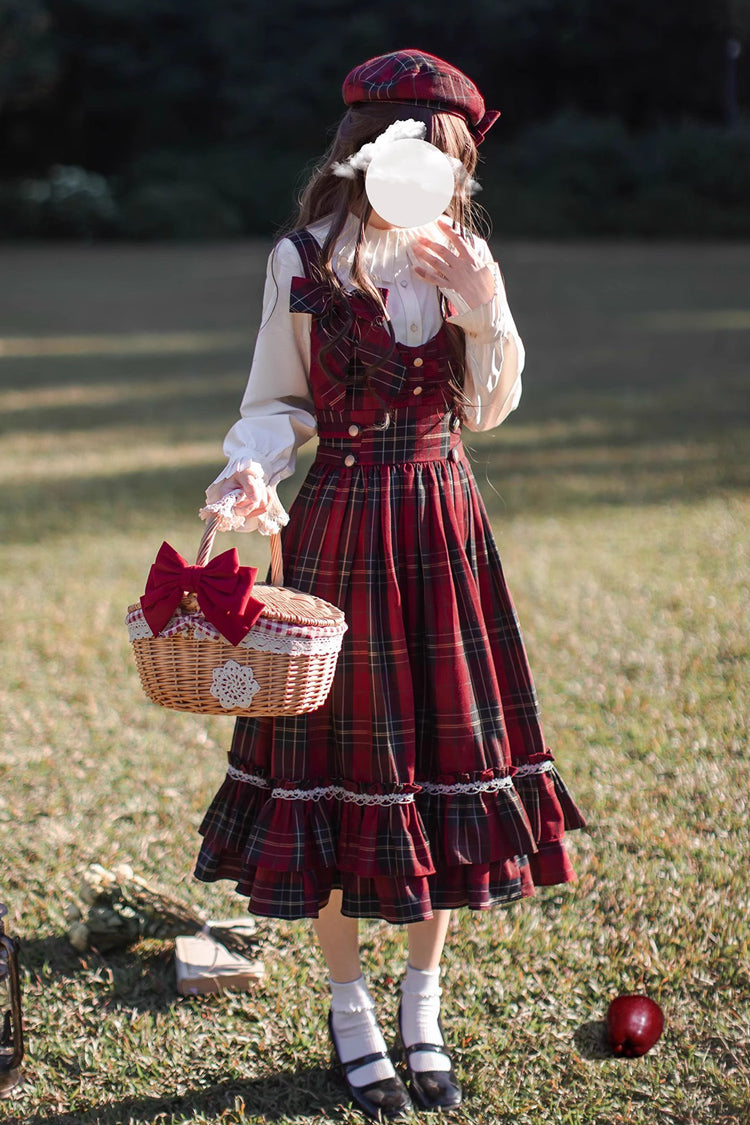 Red Plaid Print Bow Sweet Vintage Jumper - Little Red Riding Hood