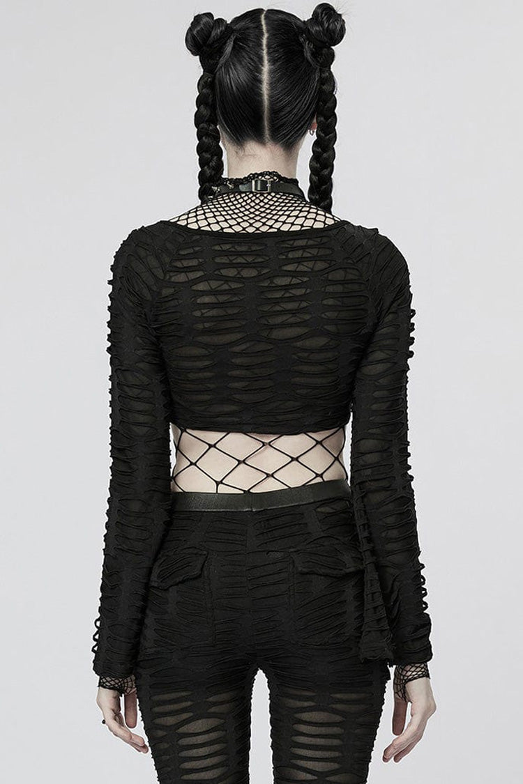Jet-Black Stretch Knit Tee with Twisted Detail for Women