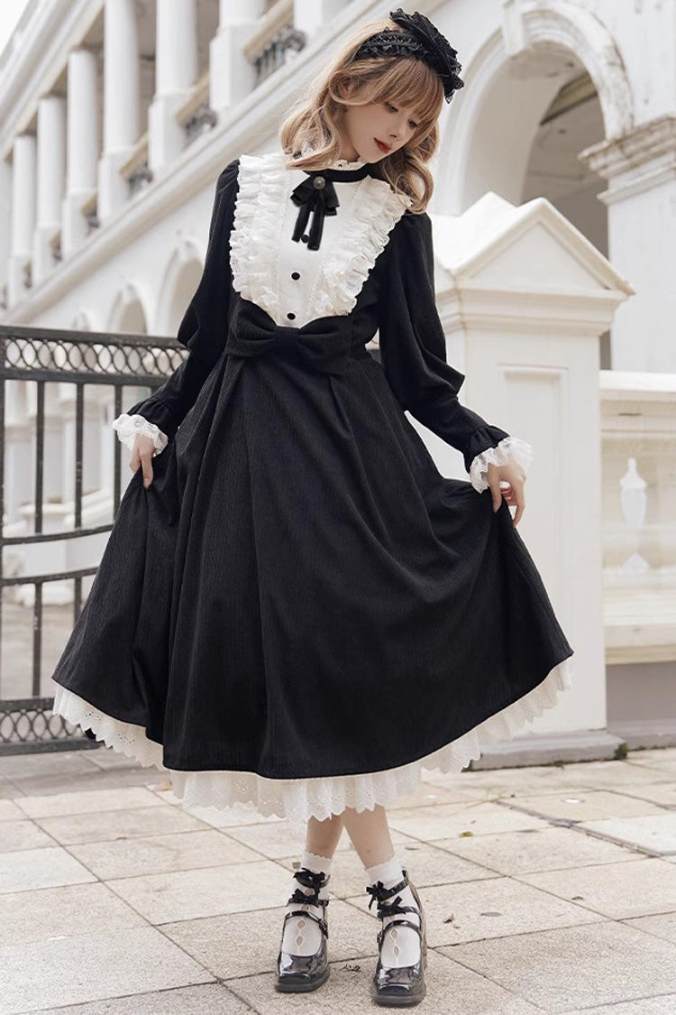 Black-White Silent Poetry Nun Bowknot Long Sleeve Gothic Lolita Dress
