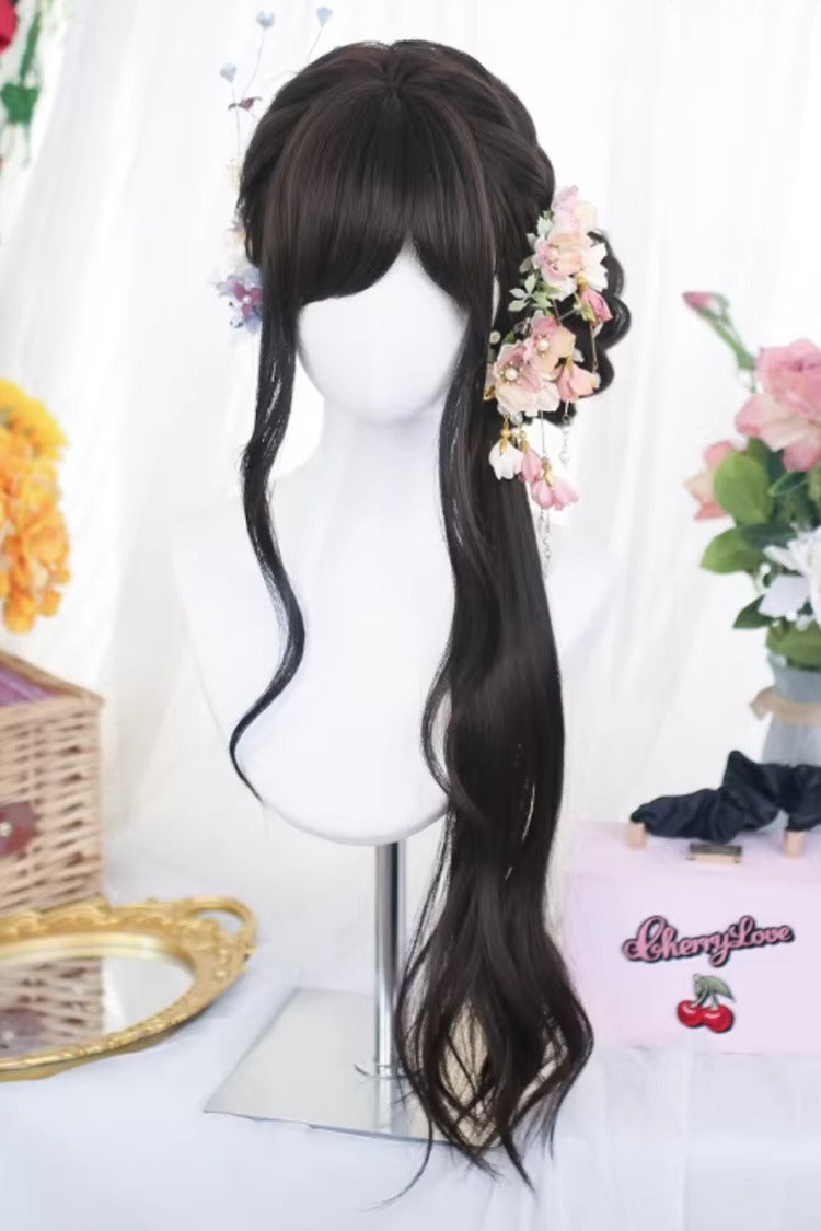 Sweet Lolita Wig with Side-Swept Bangs and Loose Waves