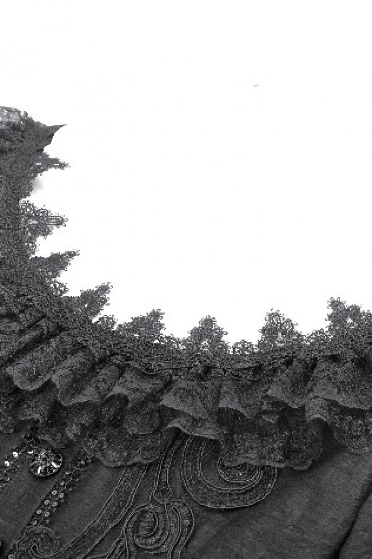 Gothic Black Lace Boat-Neck Trumpet-Sleeve High-Low Hem Elegant Long Gown
