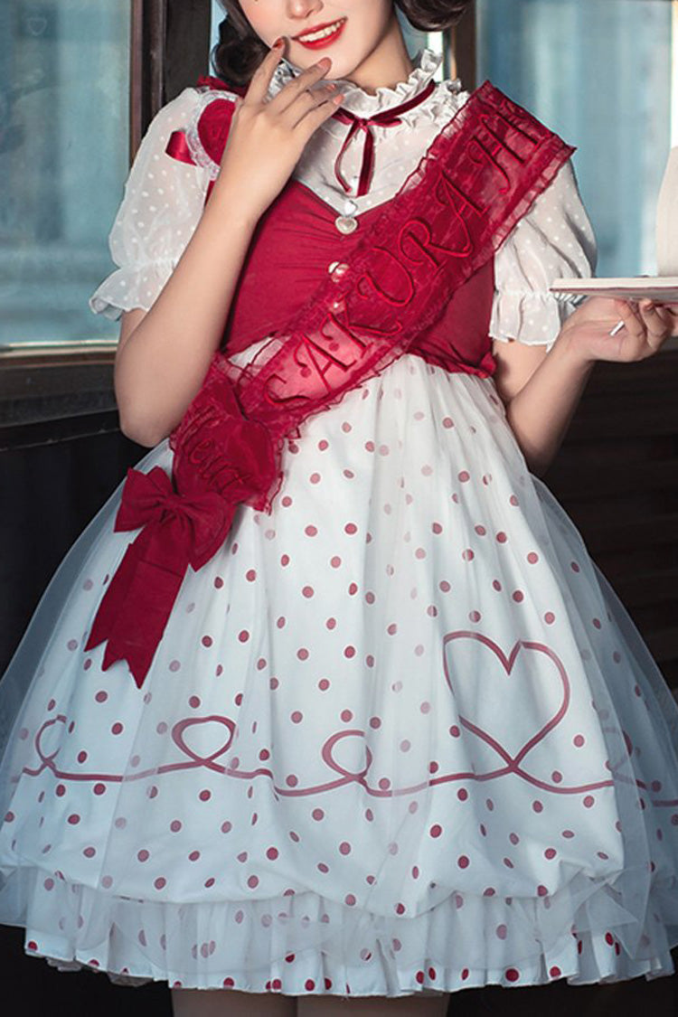 Scarlet Sweet Lolita Dress with Hollow Hearts and Polka Dots