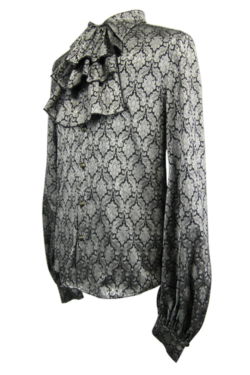 Gothic Mens Blouse with Lantern Sleeves and Jacquard Print