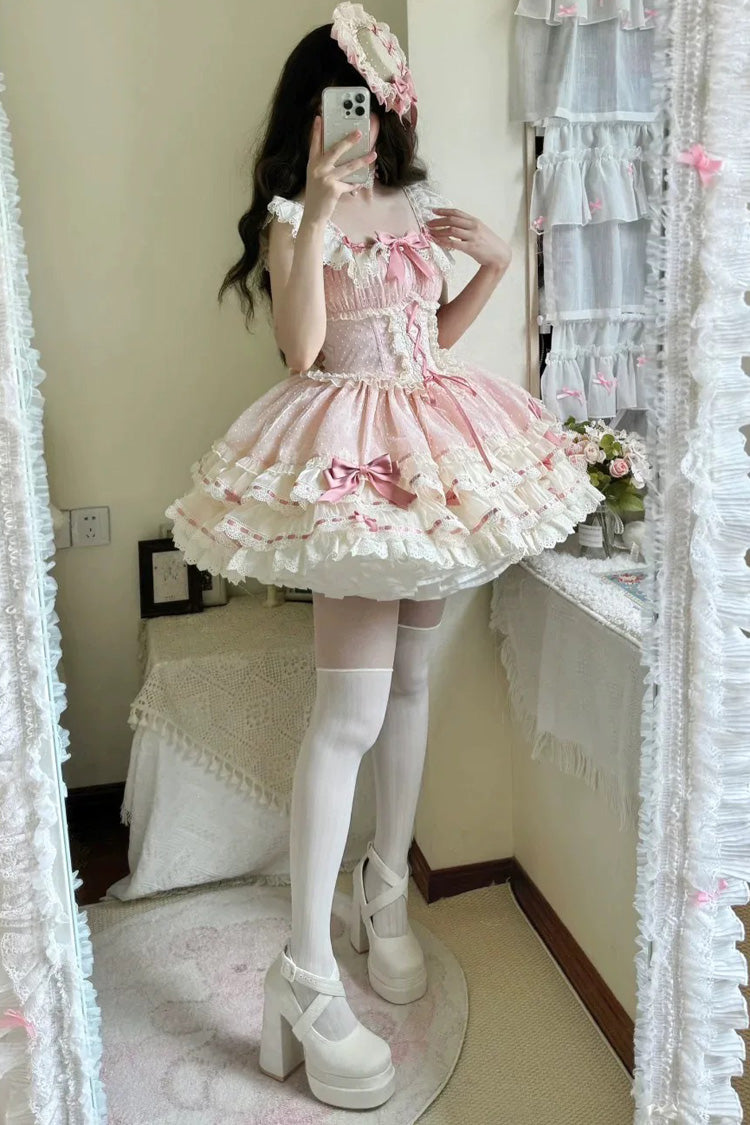 Rose Triple-Layer Bowknot Corset Sweet Princess Ballet Jumper Dress