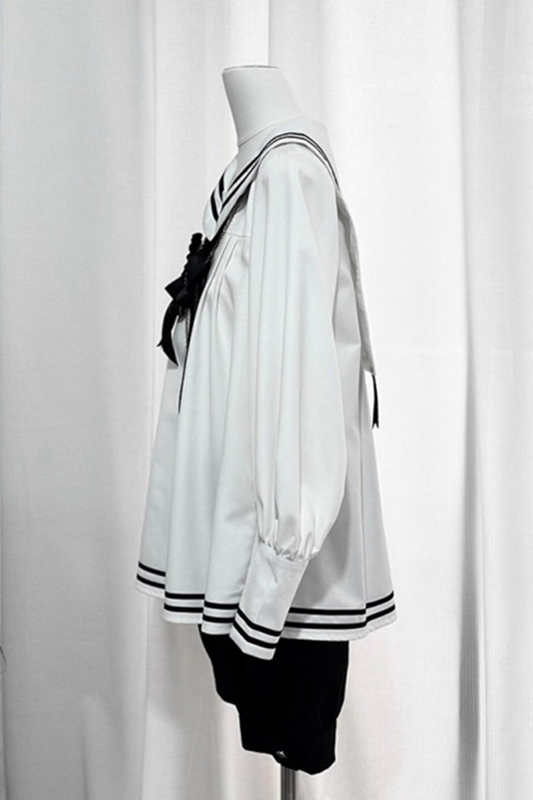 Old Stories Navy Collar Long-Sleeve Bow Ouji Gothic Lolita Set