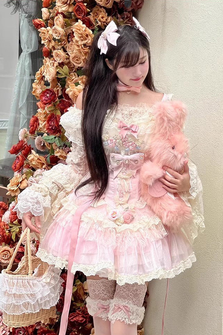 Pink Lace Flower Love Song Dress with Bowknot Details