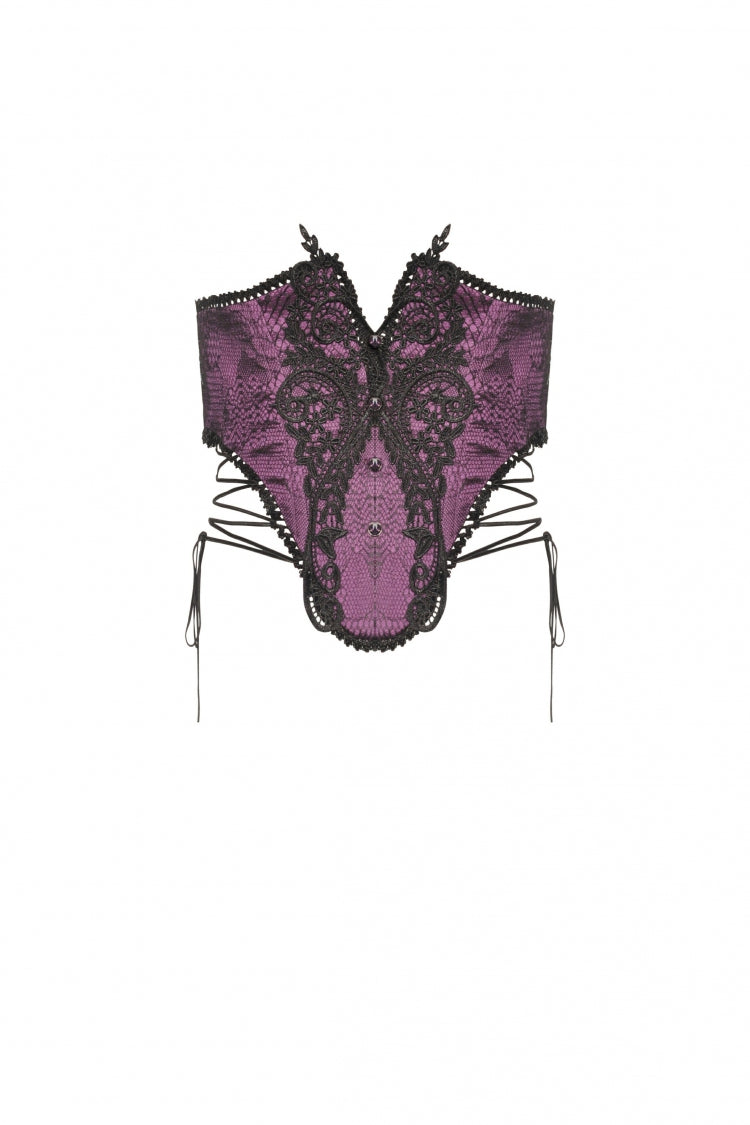 Mauve Butterfly Embroidered Lace Luxurious Royal Underbust Corset
